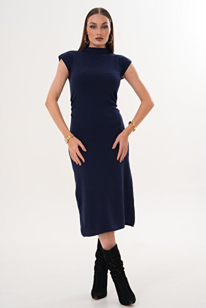 ŞİMAL Women's Waist Pleated Detailed Knitwear Knitted Long Dress 255151 -