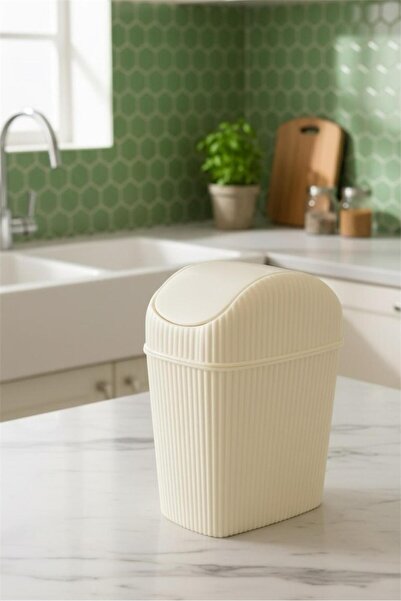 Bayev 2.5 Liter Cream Mini Countertop Trash Can - Kitchen Table Bathroom Waste Bin