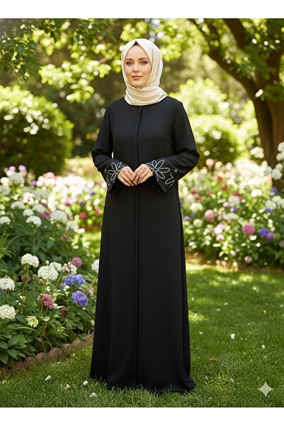 Çt Çeyizci Tekstil Simple Daily Full Length Black Ferace