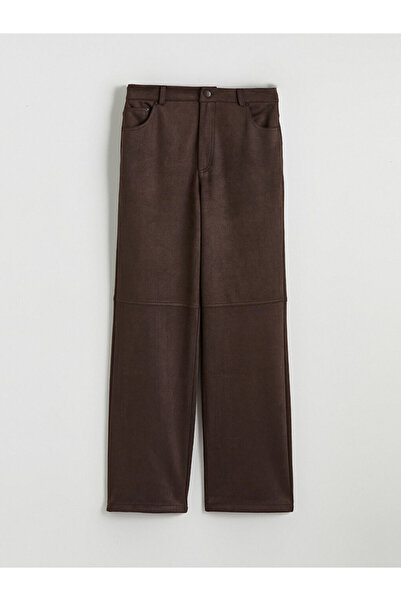 LC Waikiki Brown Standard Fit Women's Suede Look Trousers