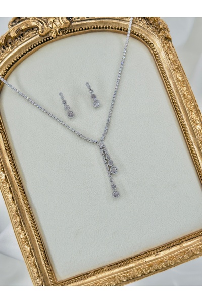 Snartun Zirkon Taşlı Kolye ve Küpe Seti – Özel Kutulu I Işıltılı Takı Seti