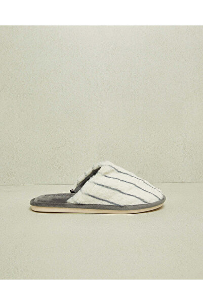 REDTAG Men White And Grey Striped Slippers