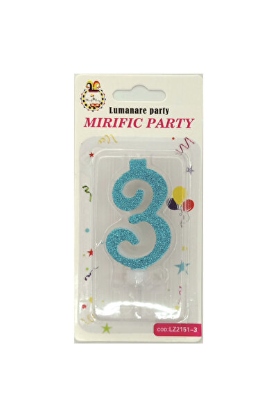 Mirific Party Lumânare tort albastră cu sclipici, 6 cm, numărul 3