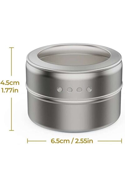 Mevis Line Set of 4 Magnetic Spice Containers, 100ml, with 120 Labels, Metal Holder and Marker, Transparent Lid