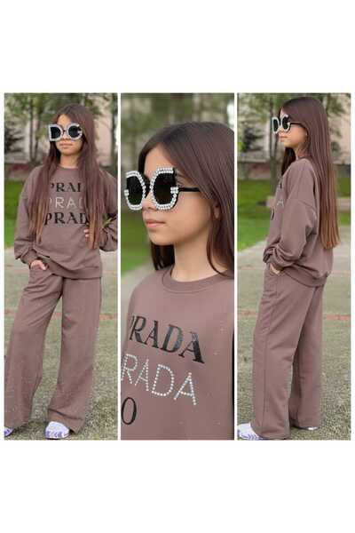 zeynoshkids 4-14 Years Old Girl's Stone-Embellished Tracksuit Set