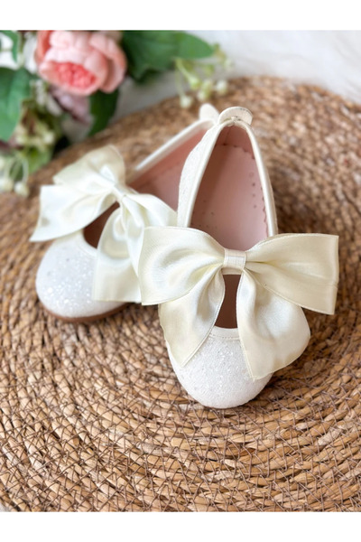 aysskids Satin Bow White Stone Glitter Girls' Baby Ballerina Shoes
