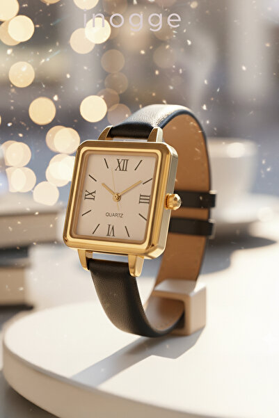 İnogge Minia Kare Model İnce Deri Kordonlu Minimal Kadın Kol Saati
