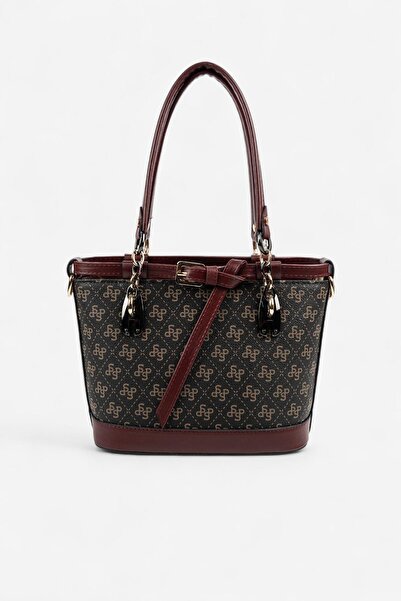 Silver Polo SP1155 Kadın El Çantası Monogram Kahve Sarı-Bordo