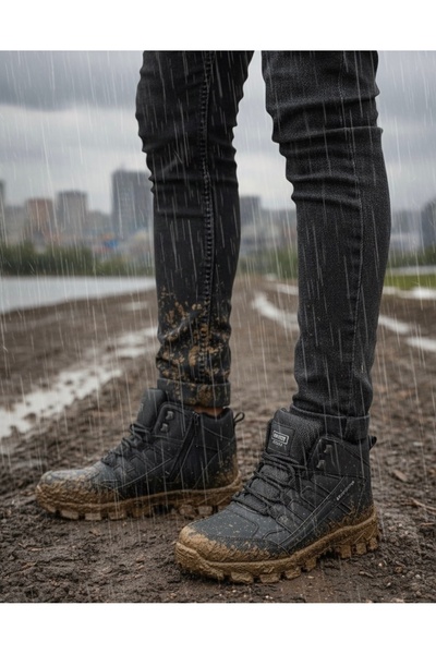 Budaks Ανδρικές μπότες με επένδυση από γούνα, ανθεκτικές στο νερό και το χιόνι, χειμερινές μπότες πεζοπορίας με φερμουάρ και κορδόνια