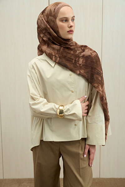 cs camellia scarf Frosted Bloom Muslin Shawl - Caramel