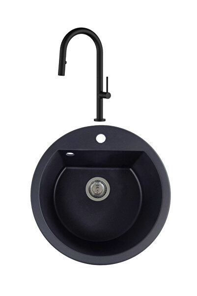 SanDonna CHIUVETA GRANIT LENA NEGRU + BATERIE CHARLOTTE NEGRU CU DUS EXTRACTIBIL