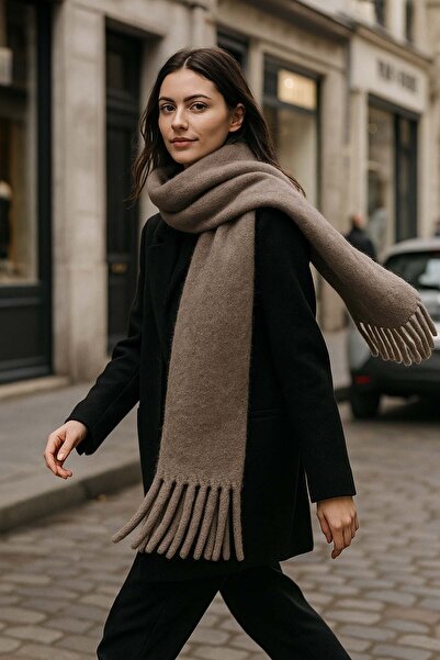 REMSA Women's Tassel Detail Scarf Shoulder Shawl 40X200 cm 1295 Mink