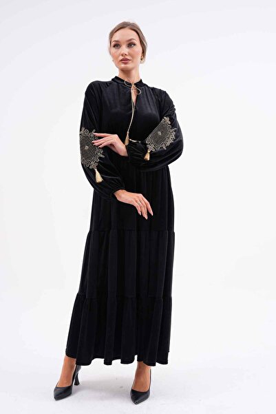 EL jadida Women's Plus Size Hijab Evening Dress-Velvet Dress