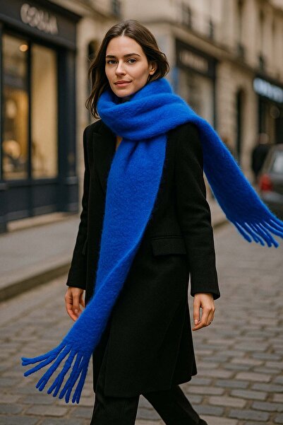 REMSA Women's Tassel Detail Scarf Shoulder Shawl 40X200 cm 1295 Cobalt Blue