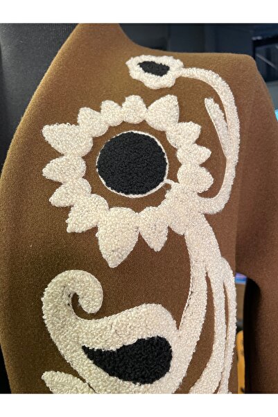 By-esq Women's Embroidery Detailed Floral Patterned Cotton Long Sleeve Cashmere Jacket