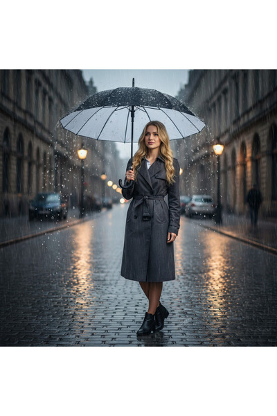 almital mobilya aksesuarları furniture accessories Isabella 16 Telli Otomatik Açılır Lüks Goretex Şemsiye - Siyah - Rüzgara Dayanıklı & Zarif