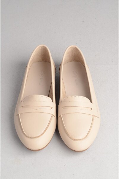 SEÇ KUNDURA Seç 008 Genuine Leather Women's Flat Shoes Beige