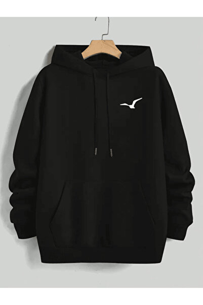 ALEYZA MODA Men's Minimalist Bird Printed Hooded Hoodie