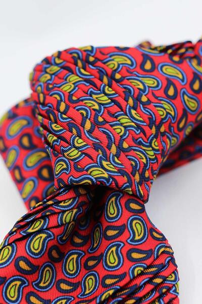 Kravatkolik Valdoria Style Red Shawl Pattern Pleated Tie Crk97