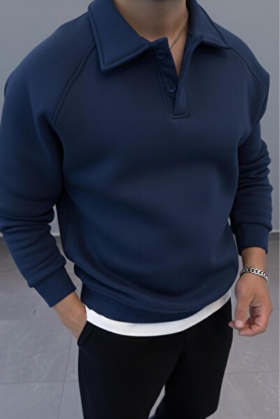 NO 601 Ανδρικό μπλουζάκι με μπλε ναυτικό χρώμα Roberto Reglan με γιακά και κουμπιά