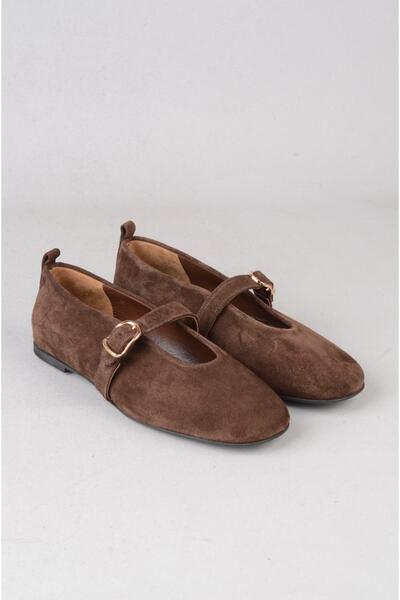 SEÇ KUNDURA Seç 88320 Genuine Leather Women's Flat Shoes Brown Suede
