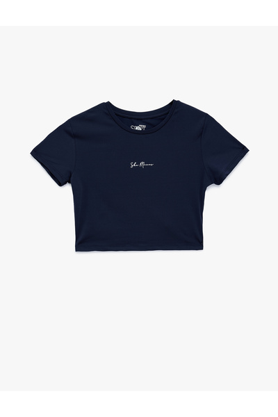 Koton Slim Fit Short Sleeve Crew Neck Printed Crop Sports T-Shirt