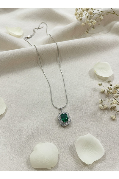 GLANZEND Sevgililer gününe Yakut Taşlı Zümrüt Kadın Kolye