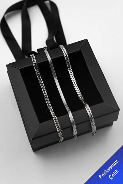 The Collection Stainless Steel 3-Piece Men's Sports Steel Bracelet Set (Shipped with Box)