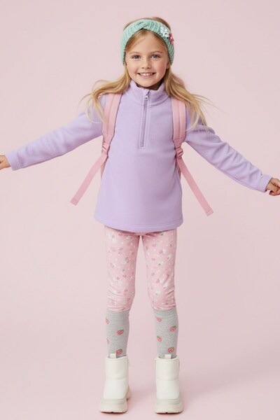 Kübra Tekstil Girls Long Sleeve Purple Mock Neck Half Zip Fleece Top - Girls Sweatshirt, Girls Fleece
