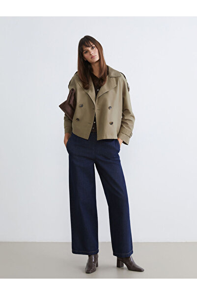 LC Waikiki Navy Blue Elastic Waist Wideleg Women's Jean Trousers