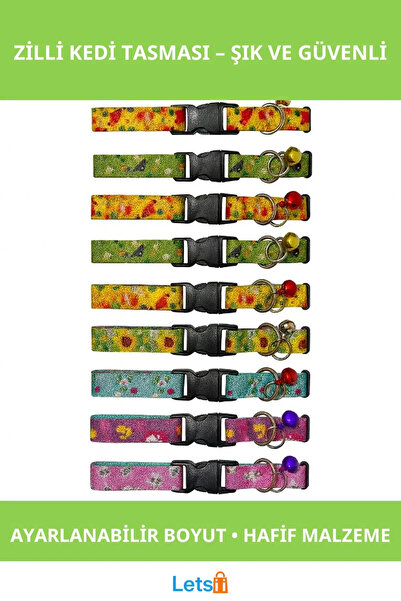 Letsii Adjustable Cat Collar with Patterned Bell