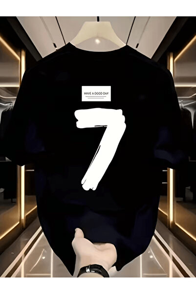 ALEYZA MODA Erkek Sırtı 7 Rakam Baskılı Oversize Tişört