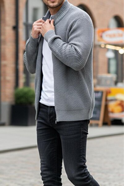 Oksit Loken Full Zip Mock Neck Thick Men's Cardigan