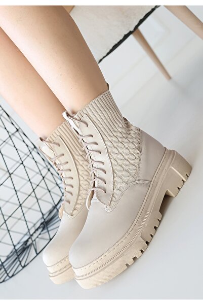 Kanonik Education Utag Beige Leather Laced Boots