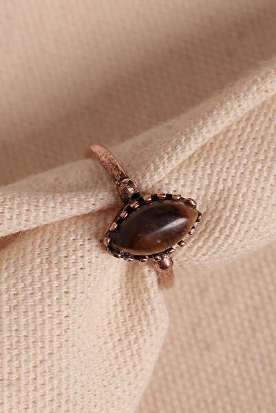 Süspüs Accessories Adjustable Authentic Copper Ring with Tiger's Eye Stone