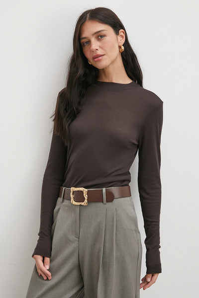 Never more Μπλούζα με μακρύ μανίκι με λαιμόκοψη καφέ