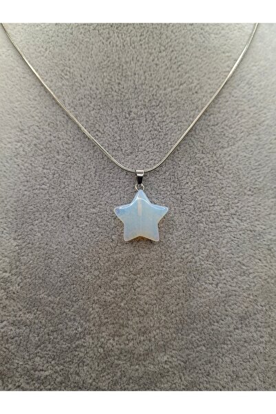 Han Ticarethane قلادة ستار موديل من حجر الأوبال على شكل قمر من الفولاذ