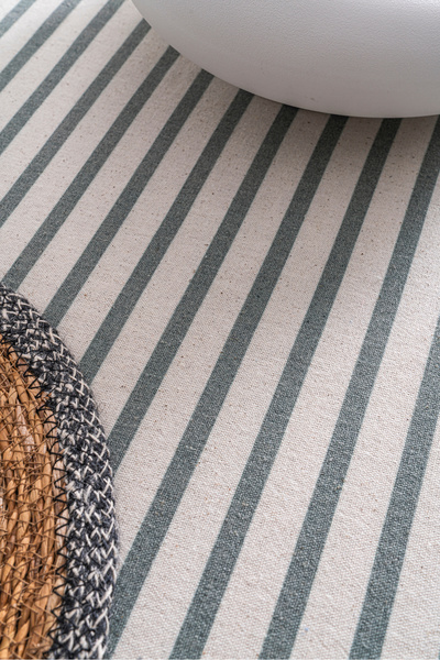 RUBİ PORSELEN Green Striped Linen Runner 40X140 cm - Soft Textured