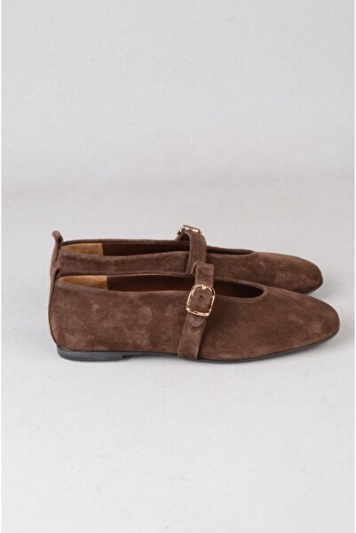 SEÇ KUNDURA Seç 88320 Genuine Leather Women's Flat Shoes Brown Suede