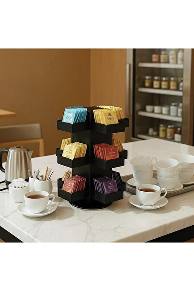 decorelax Rotating 12 Compartment Tea Bag Stand 4X3 Model-1 Black
