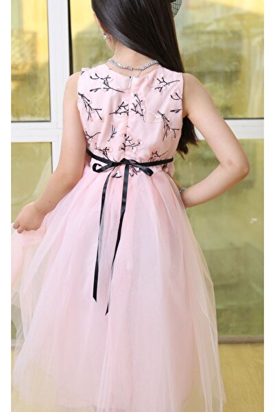 Generic Girls' dress with floral and branch embroidery