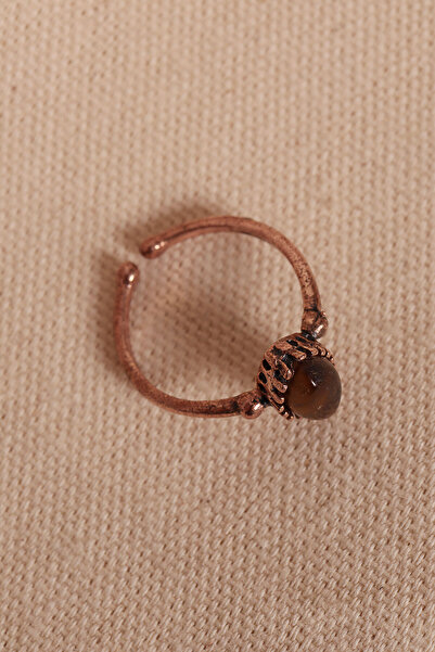Süspüs Accessories Adjustable Authentic Copper Ring with Tiger's Eye Stone