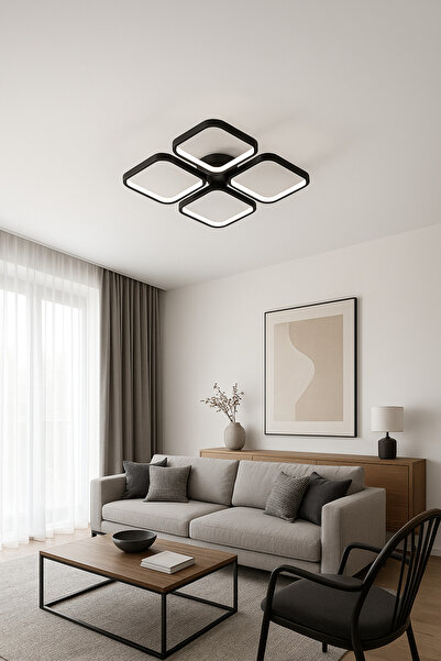 Lenart Lighting Dördüz Model Yüksek Aydınlatmalı Kumandalı Tavan Avizesi,3 Renk Avize,kare Model Metal Spor Avize