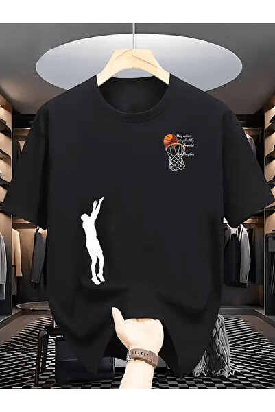 ALEYZA MODA تي شيرت لاعب كرة السلة للرجال مطبوع قصة فضفاضة