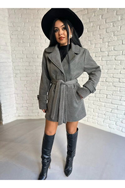 moneta boutique Women's Cashmere Textured Lined Cashmere Coat