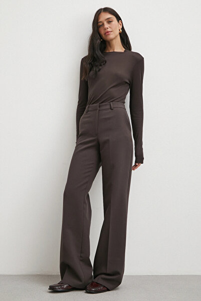Never more High Waist Classic Trousers Brown