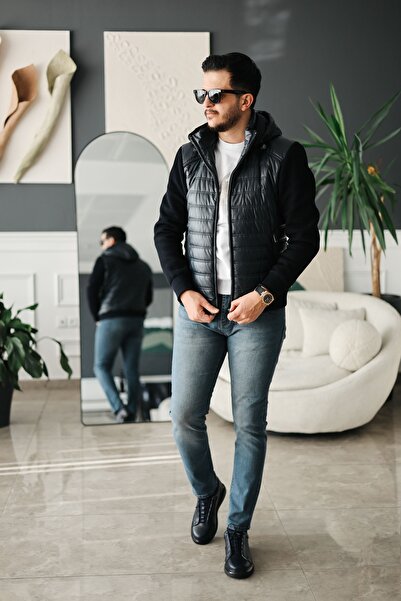 Avni Ceylan Men's Hooded Steel Mesh Sleeve Puffer Jacket