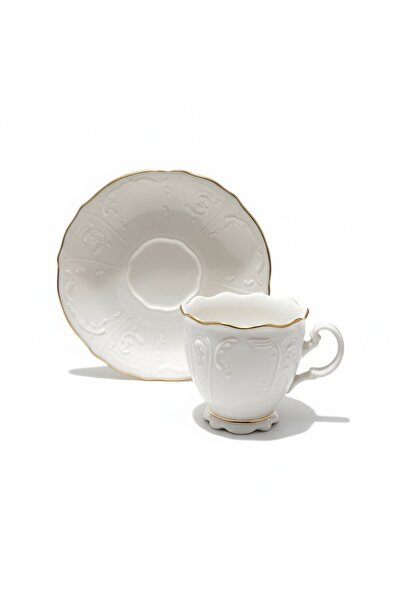 FAIR HOME Amara Embossed Vintage Gilded Model 6-Person Porcelain Cream Coffee Cup Set – 90 Ml.