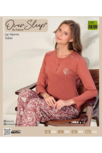 Over Sleep by Poleren Over Sleep 3139 Pomegranate Flower Patterned Half Butto...