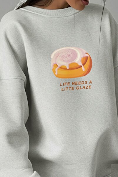 The Champ Clothing Γυναικείο φόρεμα oversized Sweat Bakery Glazed Donut με τύπωμα Grey Melange – Crew Neck, 3 Thread Fleece
